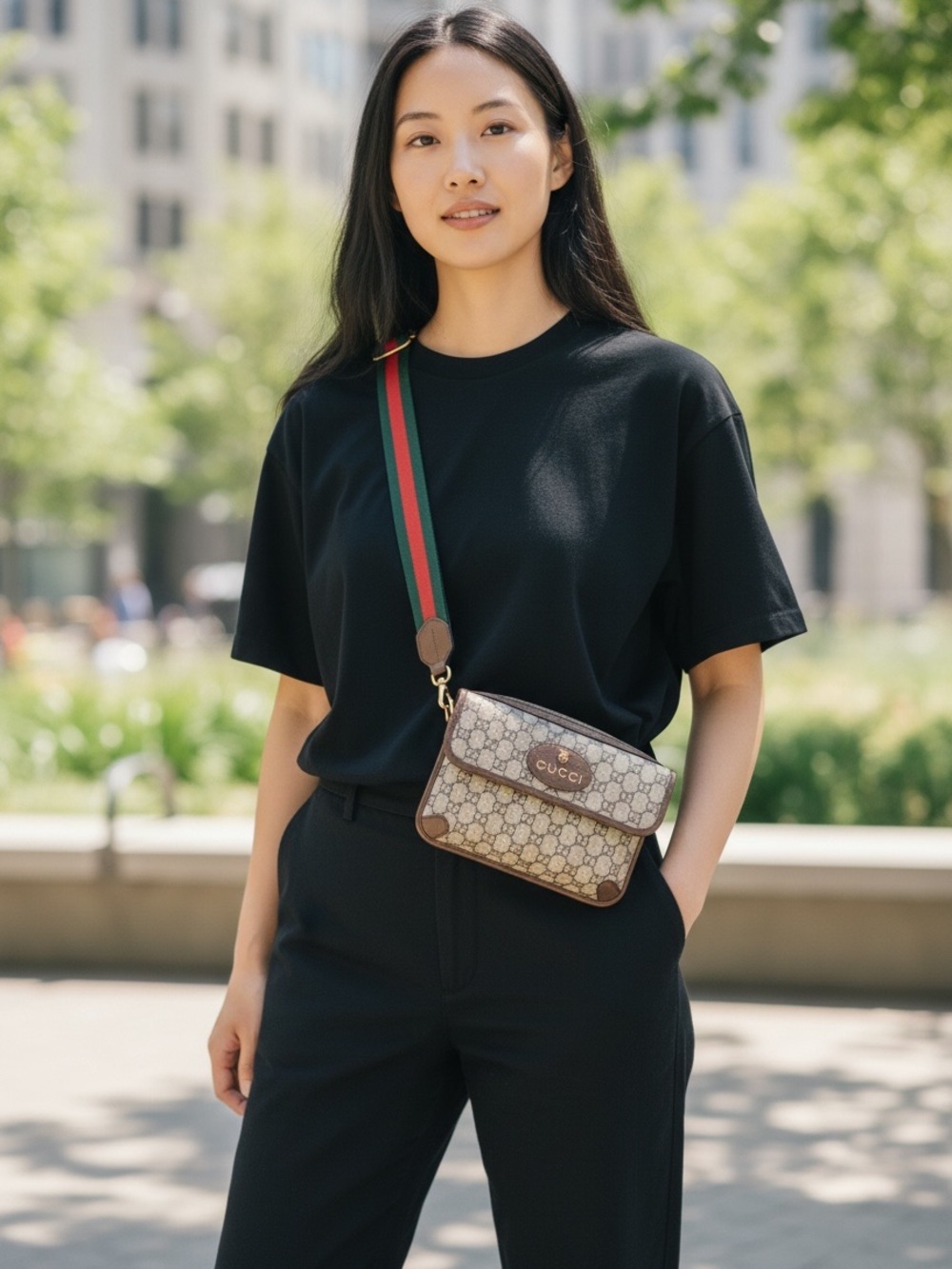 GG Supreme Monogram Neo Vintage Web Belt Bag Brown